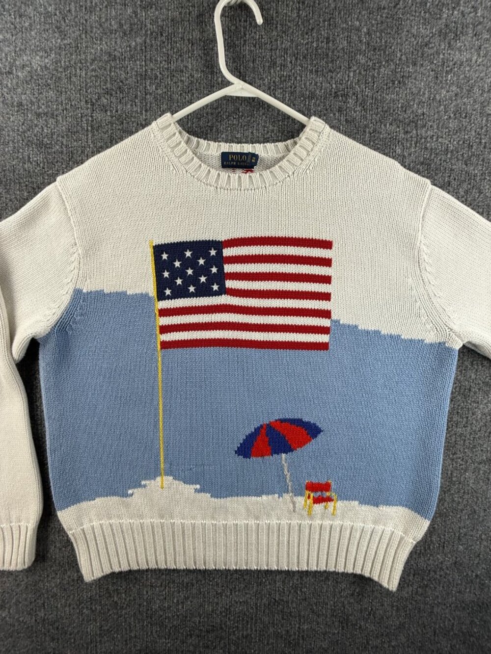 Polo Ralph Lauren American Beach USA Flag Sweater Logo Blue Women Cotton Crew